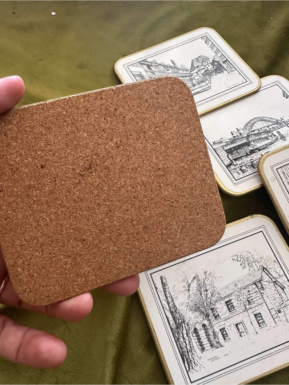 Set of 6 Vintage Style Scenic Coasters — Black & White Sketches - Picture 4 of 4